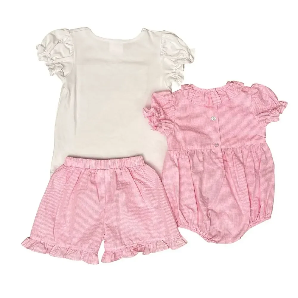 Stitchy Fish Football Sister Set Girls 4T Baby 9M Smocked Pink Gingham Game Day